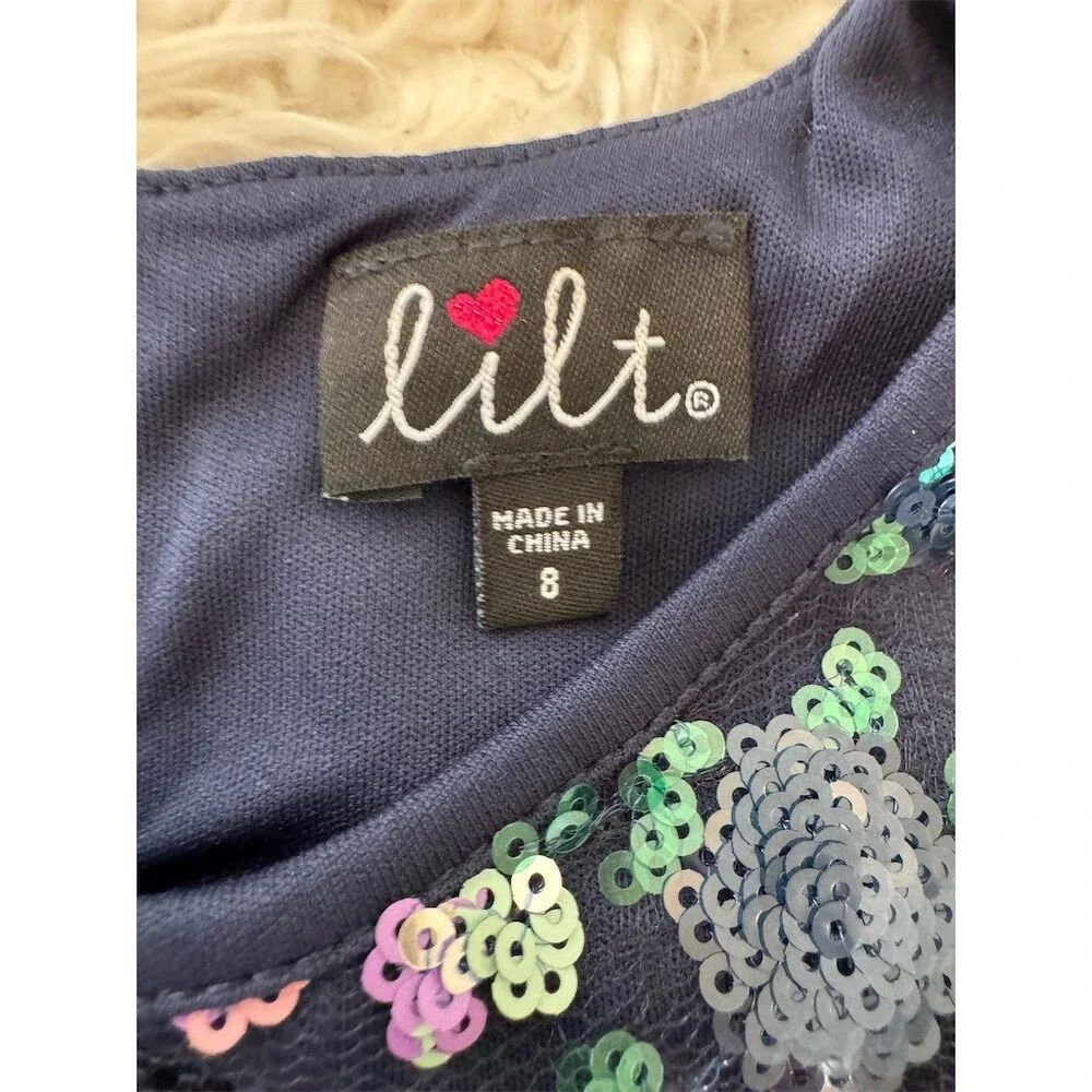 Lilt Girls Dress Size 8 Navy Sequin Floral Bodice Tiered Tulle Party Holiday